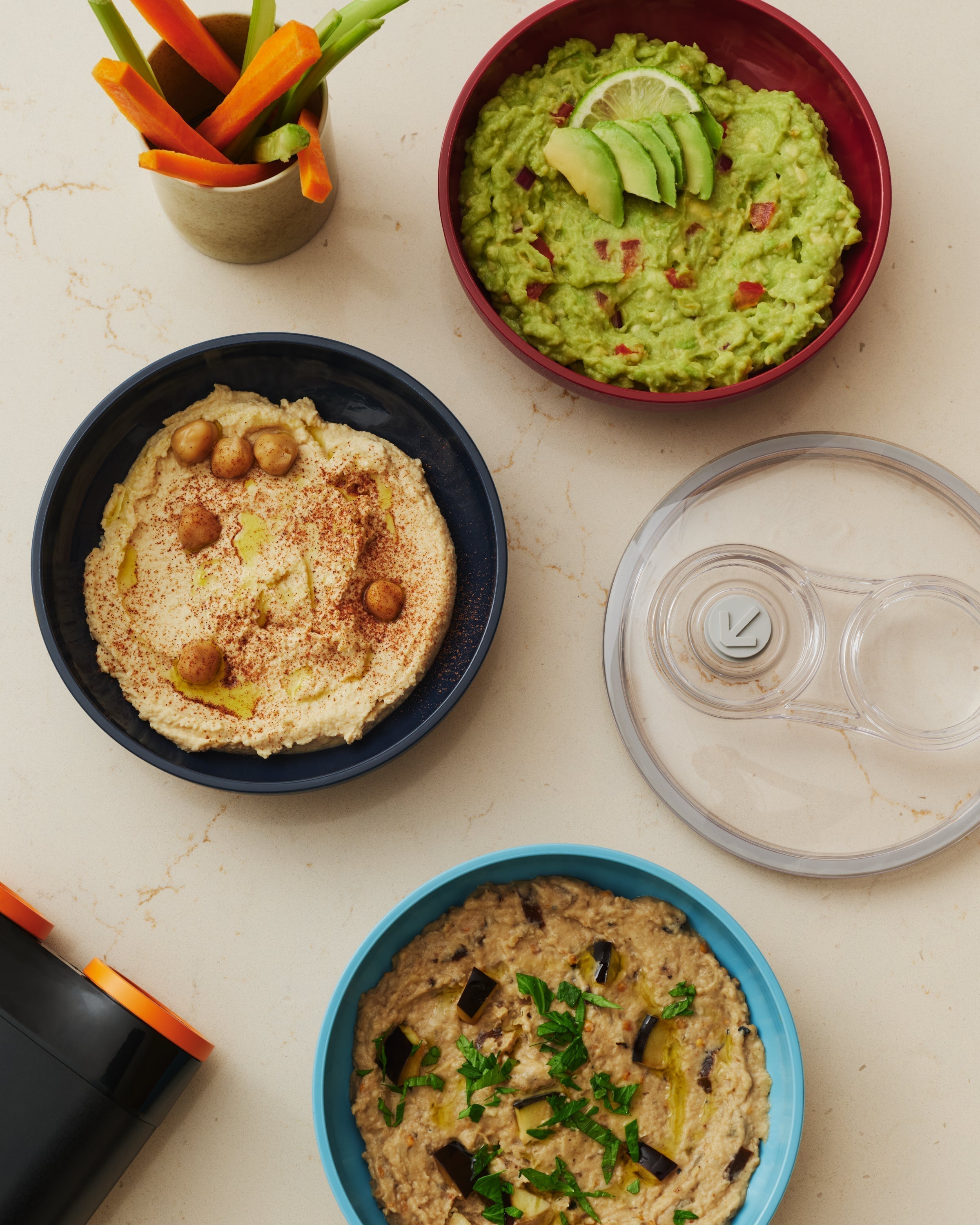 party dips: guacamole, hummus & babaganoush.