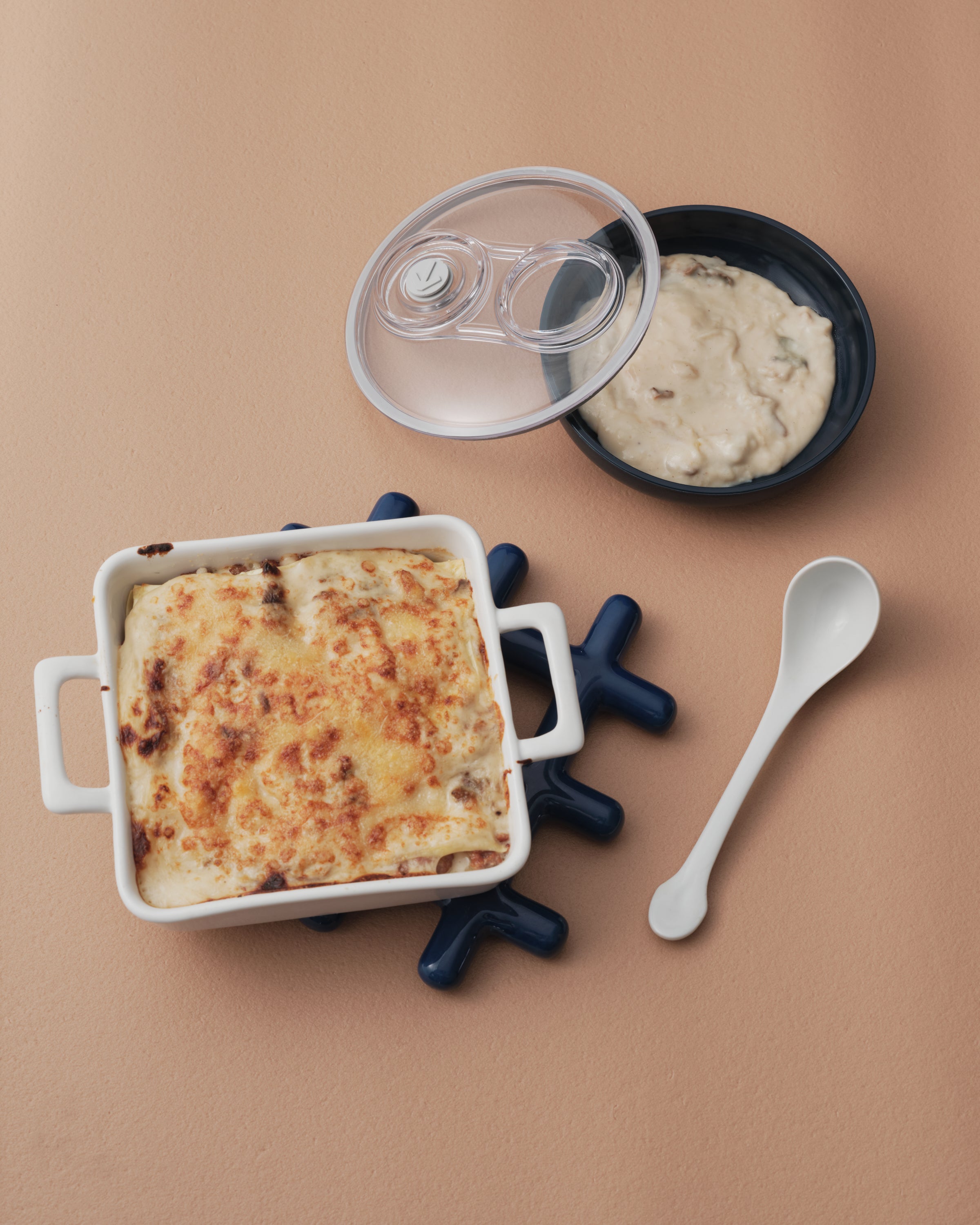 potatoes, sausage, and porcini mushroom lasagna.