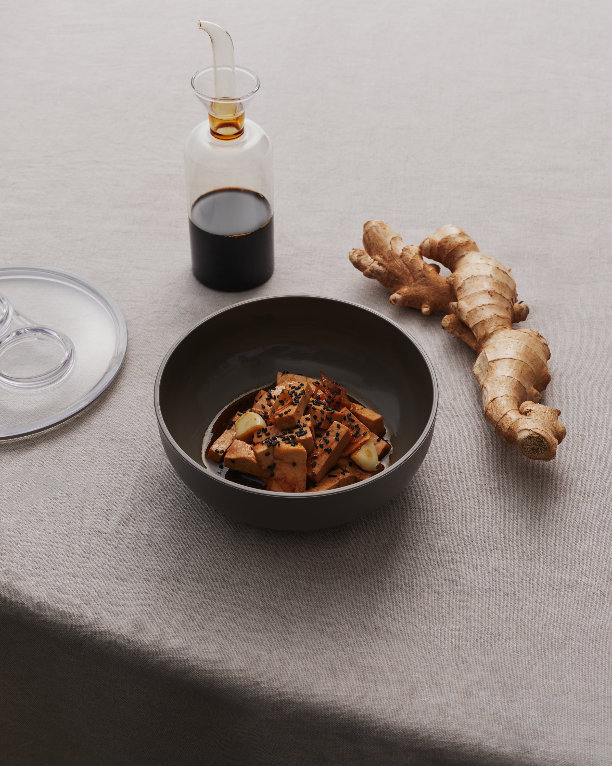 soy and ginger marinated tofu.