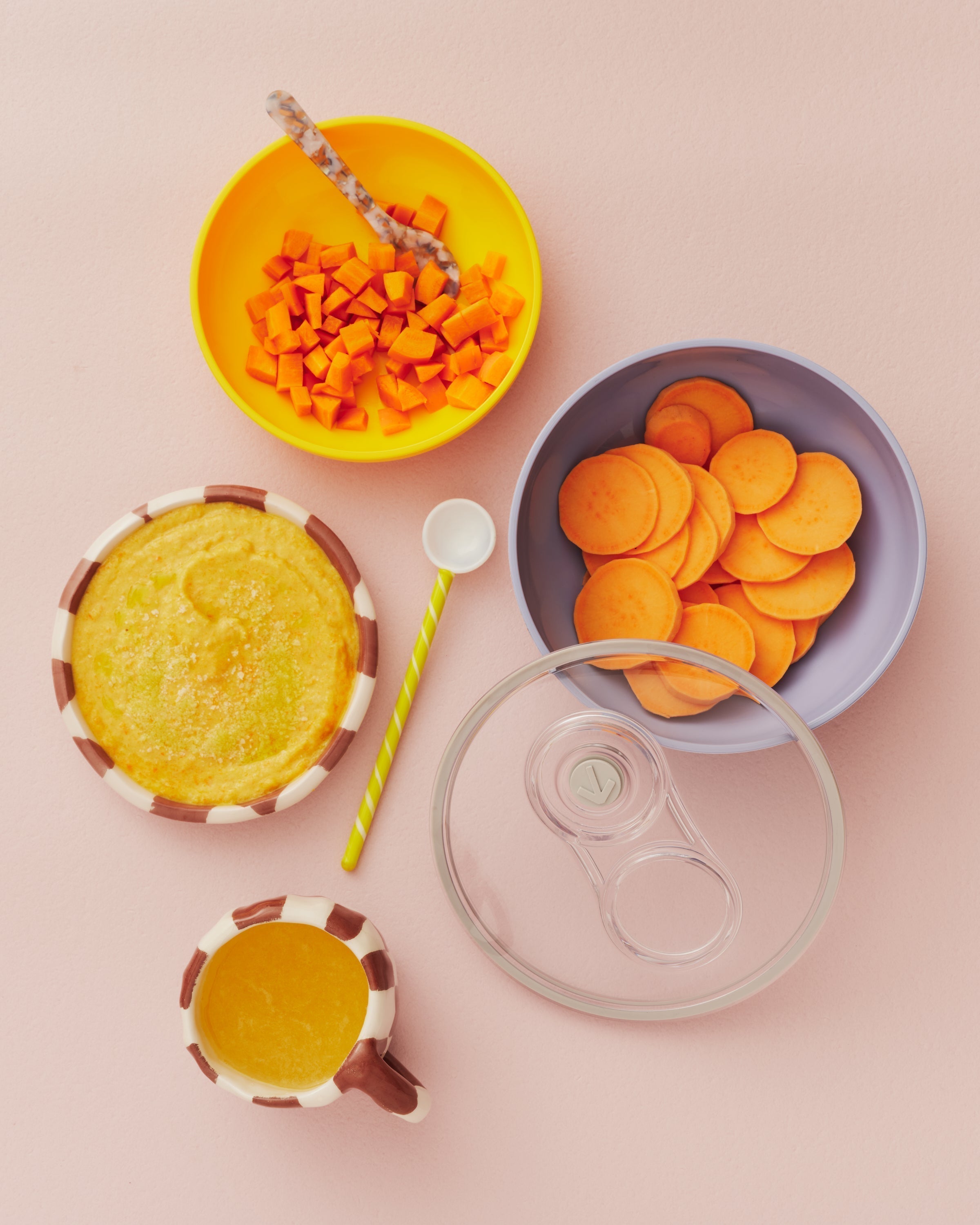 sweet potato and carrot purée with olive oil.