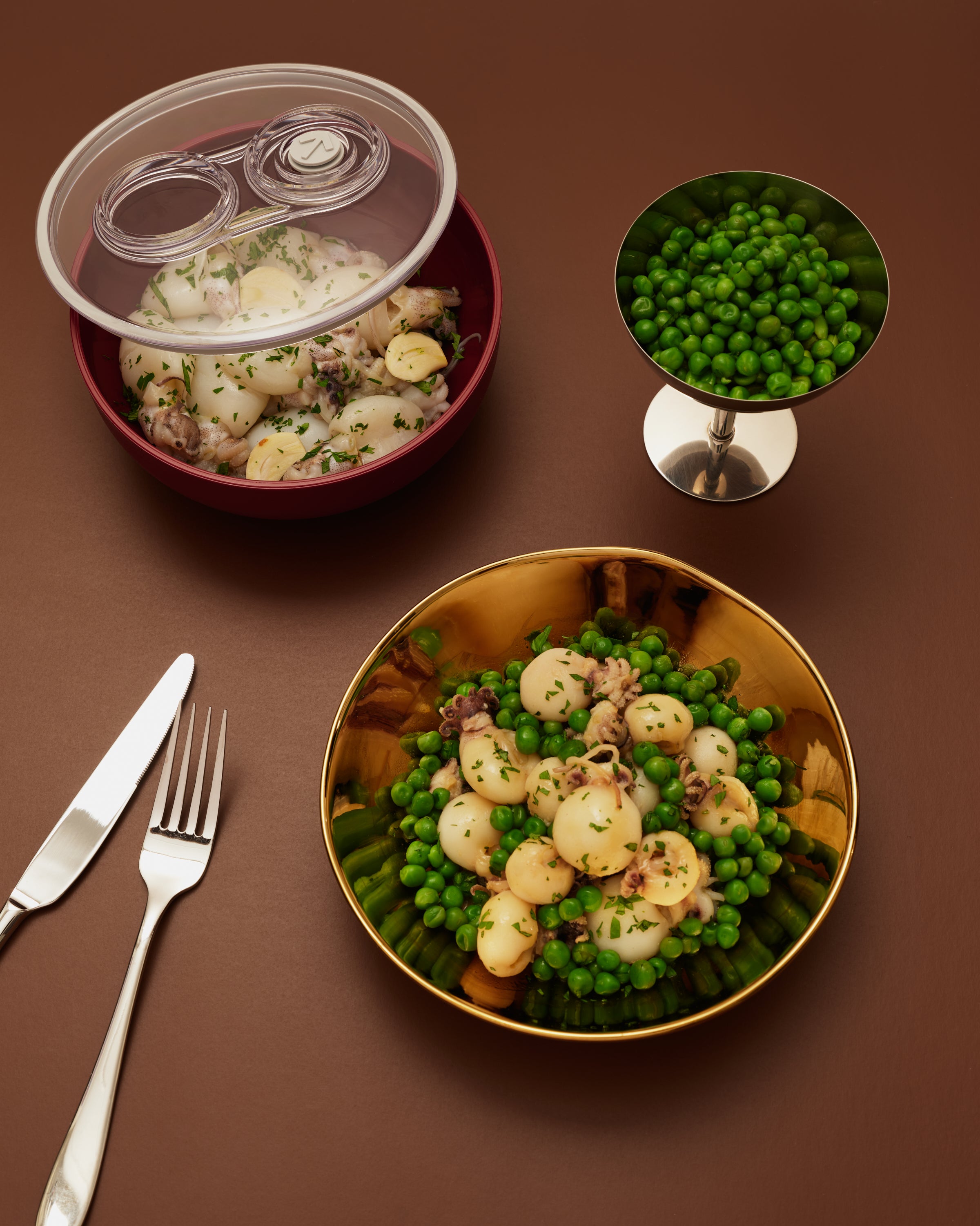 marinated cuttlefish and peas.