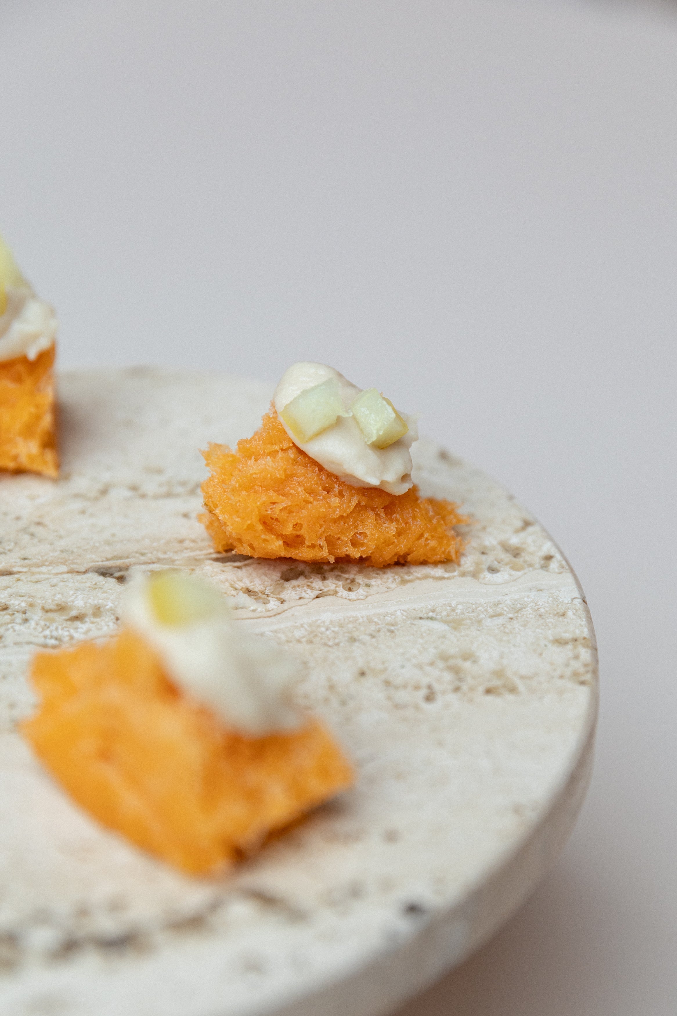 tomato sponges with cannellini and salted lemon puree.